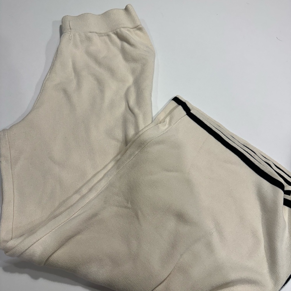 Cream Jogger Pants with Black Stripe